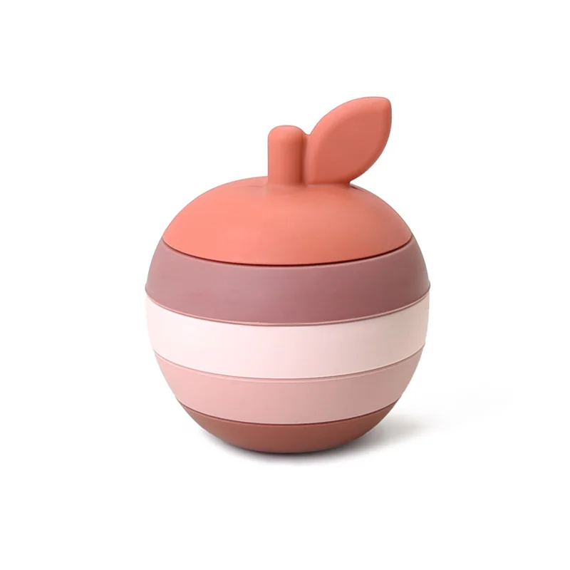 Charming Apple Pattern Baby Silicone Children Montessori Early Educational Stacking Toy Stacker Toy Building Block Gift Sensory