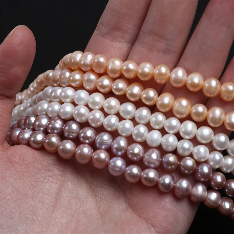 6-7mm white pink purple freshwater potato shape beads pearl strand for jewelry making
