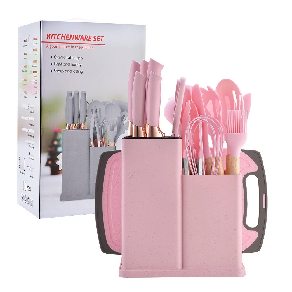 Silicone kitchenware 19-piece set non-stick cooking shovel spoon kitchenware with storage bucket knife combination set