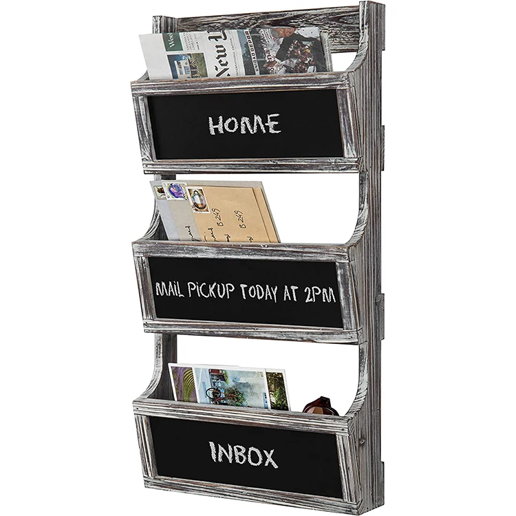 3-slot Rustic Wall Mount Magazine Holder With Blackboard Label Receive A Frame