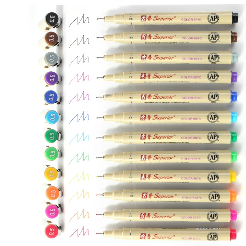 superior color needle pen 0.5 mm color outline pen stroke design cartoon drawing water-based needle pen