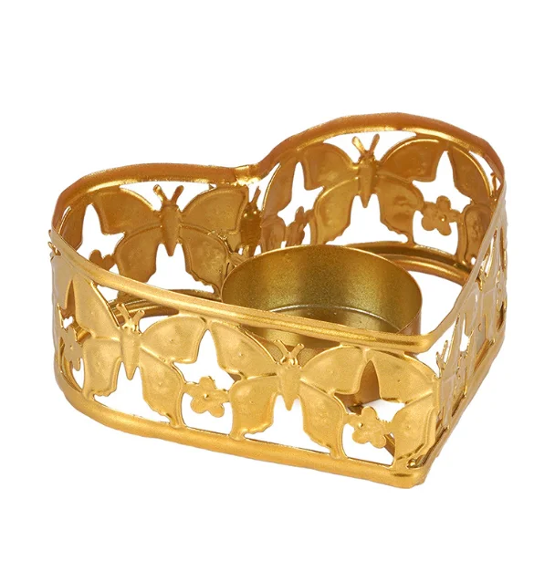 Golden Iron Candlestick Aromatherapy candle holder Heart shaped hollow butterfly Candlestick