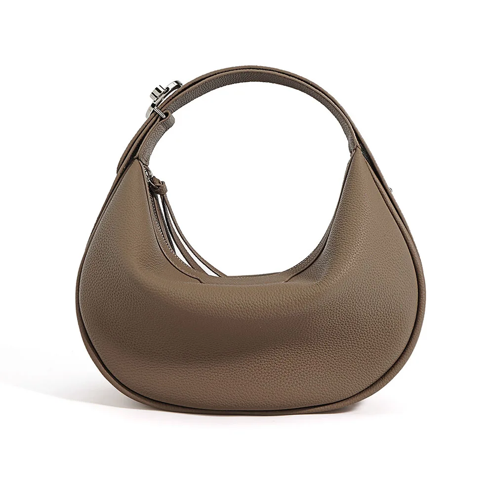 2025 Luxury Designer Half Moon Leather Handbag Custom Genuine Cow Leather Handbag for Women Private Label Clutch Bag Polyester