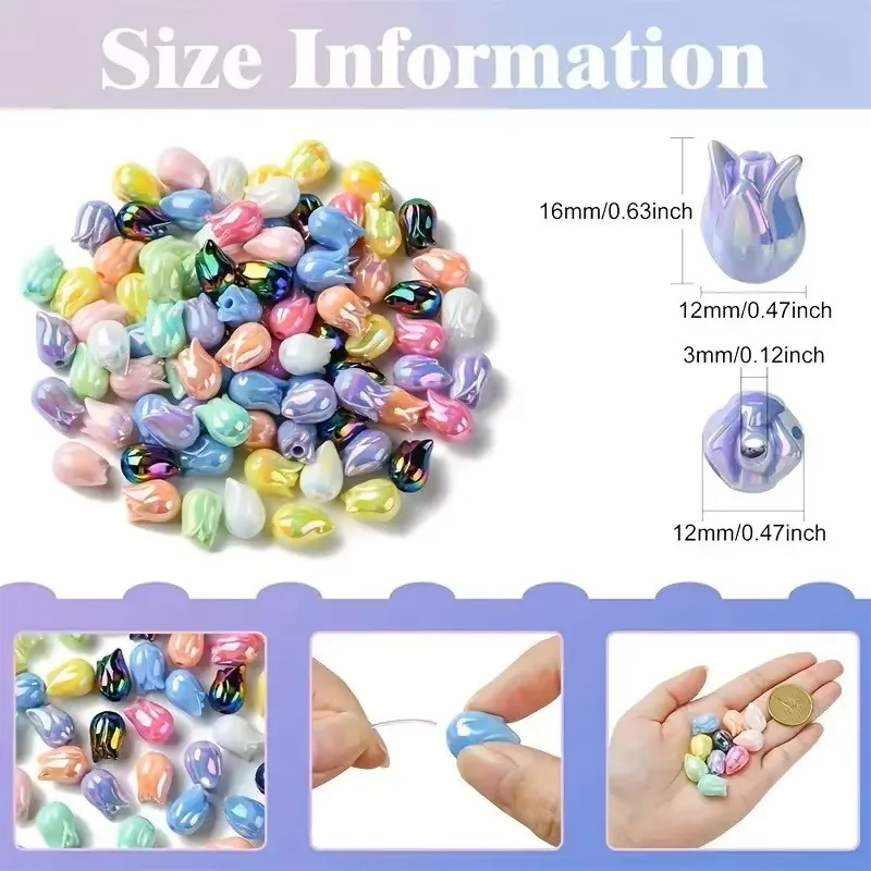 SOJI Hot Sale macaron color plastic pendants loose spacer beads acrylic UV tulip flowers beads for Bracelets Jewelry Making