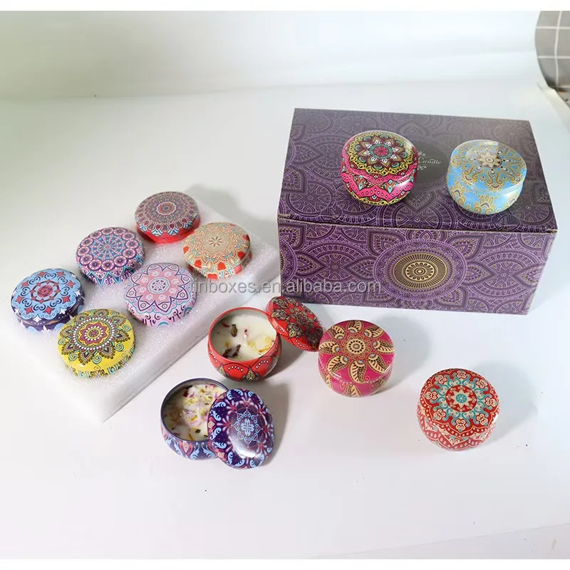 Wholesale Hot Sale Aroma Custom Aromatherapy Luxury Soy Christmas Aromatic Tin Scented Candles Gift Set with dry flower