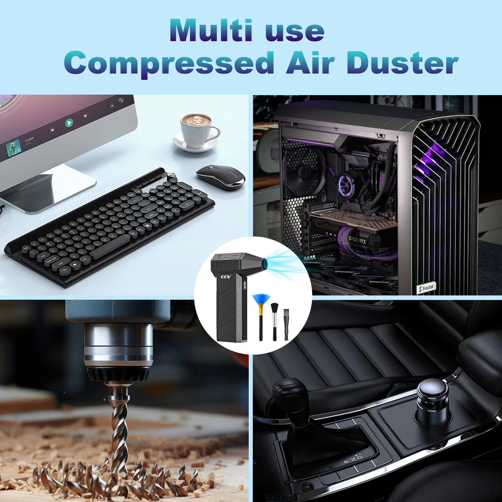 CCV Compressed Air Duster - 150000RPM Electric Air Duster for Cleaning Keyboard&PC 3 Gears Adjustable Rechargeable Cordless Jet