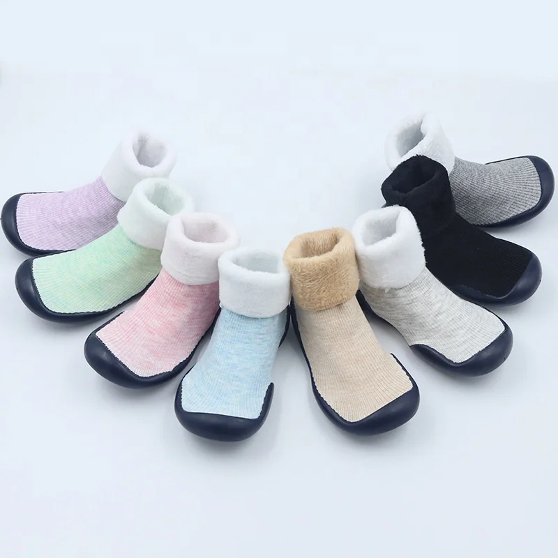 Custom Top Quality Knit Slipper Anti-slip Soft Baby Shoe Socks With Rubber Sole