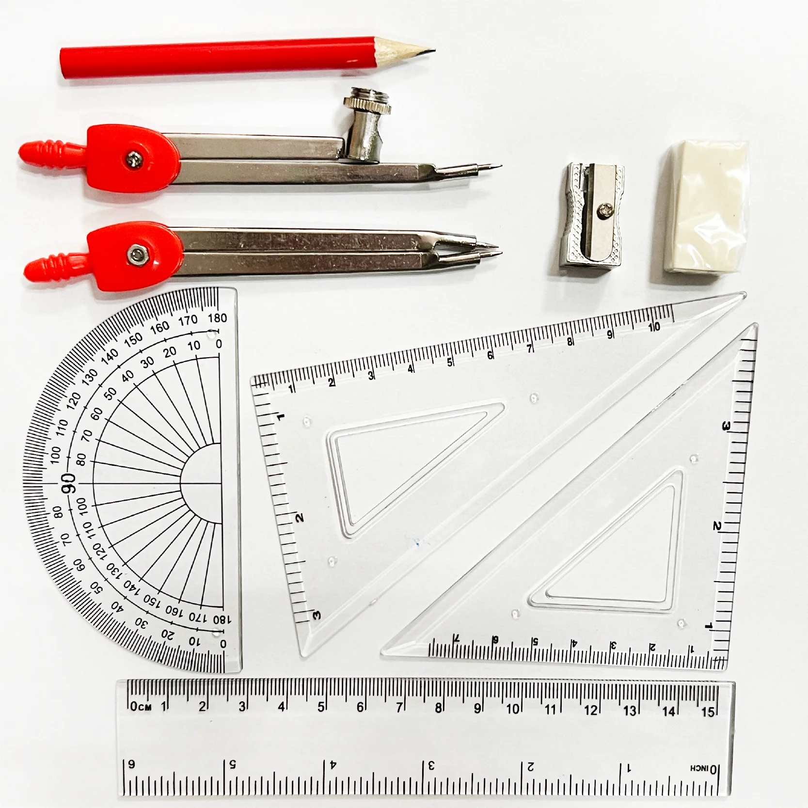 Wholesale Customized School And Office Compass Ruler Pencil Metal Box Kit 10PCS Geometry Set