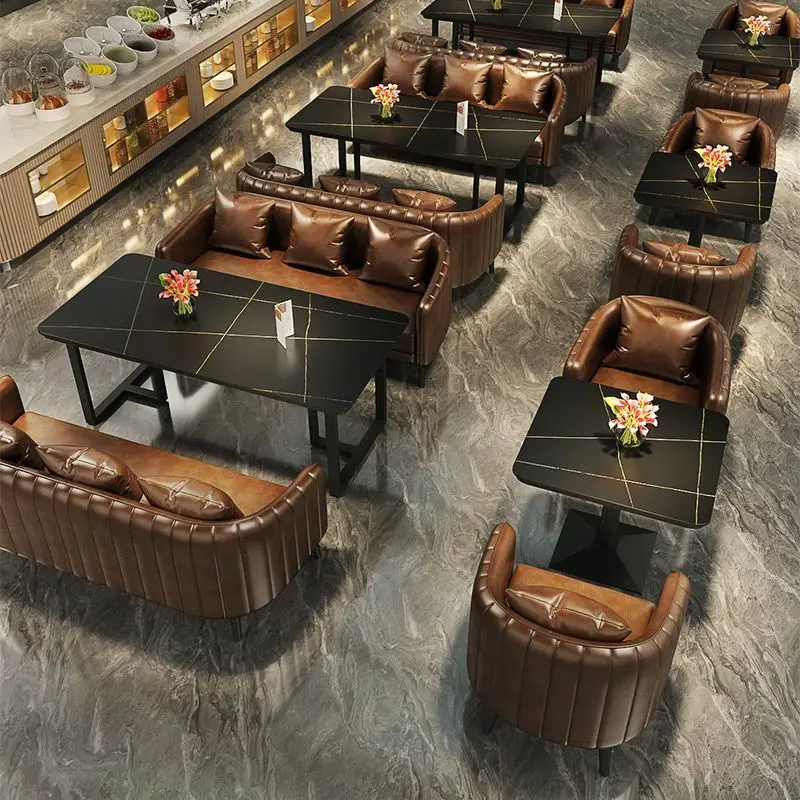 Retro industrial style bar deck sofa coffee Western restaurant rest area dining table and chairs set