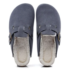Winter Indoor Outdoor Warm Plush Lined Slip-on Closed-toe Shoes Slippers Faux Fur Lining Cork Clogs