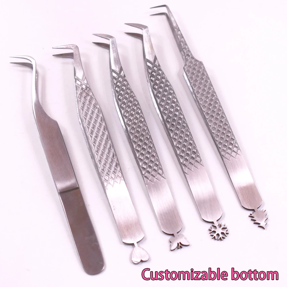 Stainless Steel 45 90 Degree Diamond Fiber Grip Eyelash Tweezers Custom Logo Lash Extension Fiber Tip Tweezers