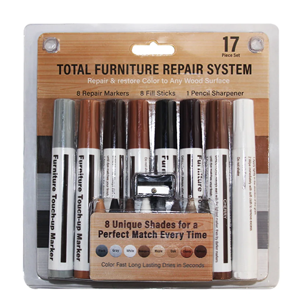 Set of 17 - Markers and Wax Sticks with Sharpener Wood Floor Markers and Crayons Repair Kit Furniture Markers