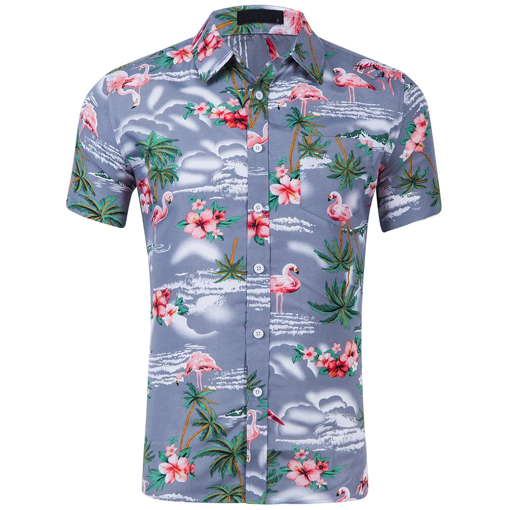 Wholesale Cheaper RTS allover print Resort shirts Peach Skin Island Palm Tree Beach shirts Aloha 100% polyester hawaiian shirts