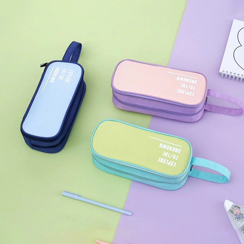 New Arrivals portable large-capacity pencil case Double-layer zipper student stationery storage bag multi-functional pencil bag