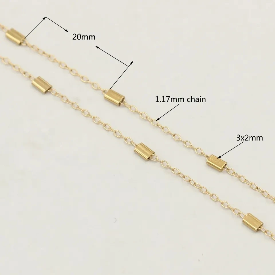 New 14K Gold Filled Cable Chain w/ Flat Beads No Tarnish Permanent Bulk Chain for Jewelry Making