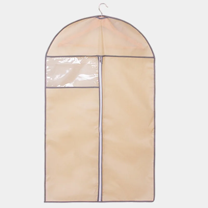 Custom Fashion Black Non Woven Foldable Dust Proof Bag With Zipper Clear Window  coat suit cover