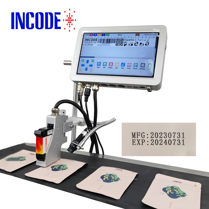 INCODE Barcode Head Print Expired Date Coding Machine TIJ Logo Printing Online Thermal Inkjet Printer for PVC PE Labeling