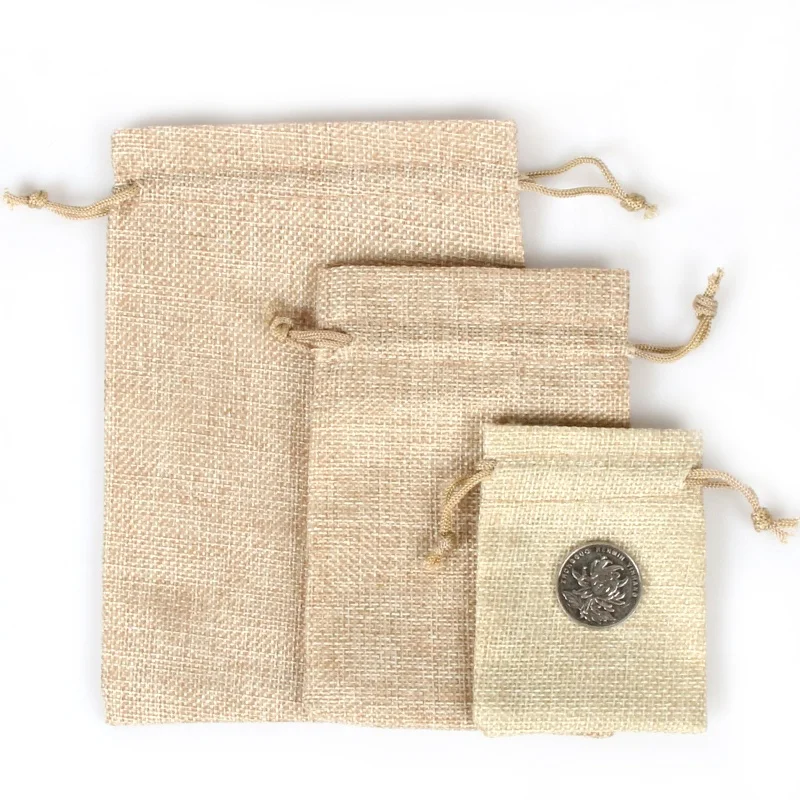 Custom logo Printed Mini jute hemp bag Small Cotton Drawstring Bag for Tea Nut seeds Packing
