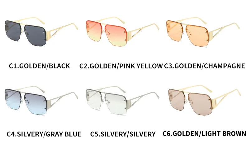 2024 Trendy Square Aviation Retro Custom Logo Sunglasses Metal Rimless Frame Square Gradient Colorful Men Women Sunglasses