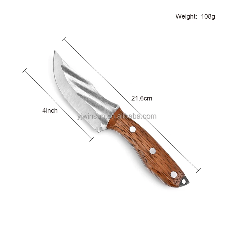 Hot sale  high quality original wood handle paring knife with hammered pattern blade hunting knife outdoor knife