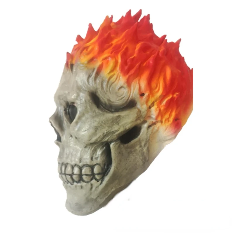 Ghost Rider Mask Cosplay Latex Mask Skeleton Red Flame Fire Man Creepy Full Head Adult Props Party