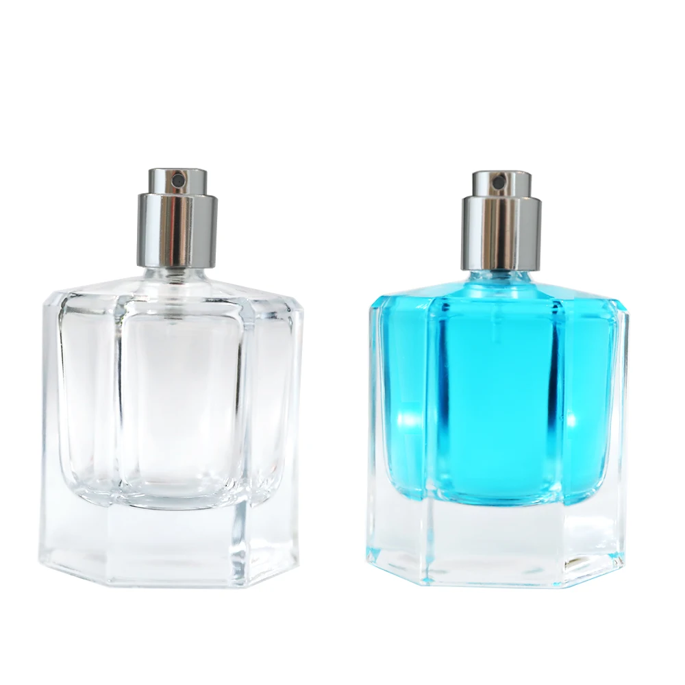 Wholesale 50ml 100ml Clear Women Empty Hexagon Glass Spray Perfume Bottles