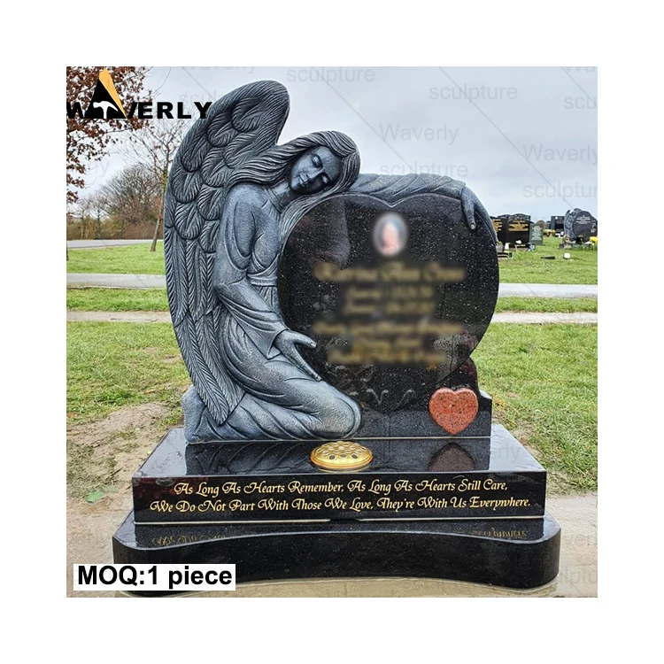 Custom Hand Carved High Quality Marble Granite Stone Angel Praying Statue Heart Tombstone Headstones And mMonuments For Graves