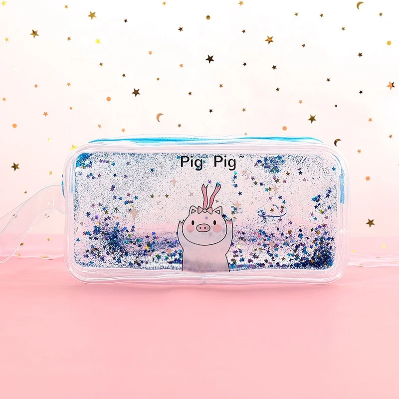 New fashion shiny pvc pencil pouch with zipper transparent pvc stationery bag for pen package pvc pencil case for girl