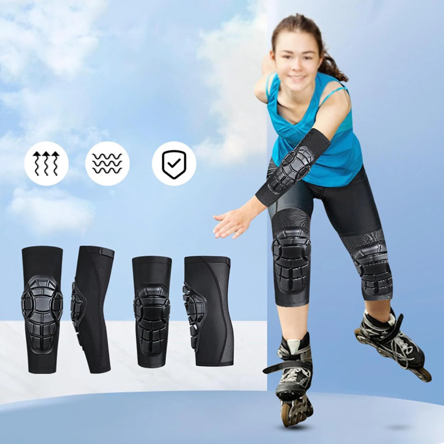 Breathable Mesh Flexible Protective Soft Lightweight Padded Elbow Sleeve and Kneepads for Skiing Skating Snowboarding Unisex
