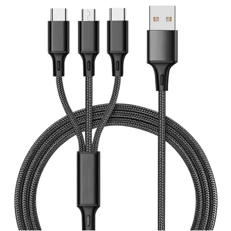 Nylon Braided 3ft 6ft 10ft 3 In 1 Usb 3.0 Charger Cable Micro Usb 8pin Type C Fast Charging Data Cable For Mobile Phone