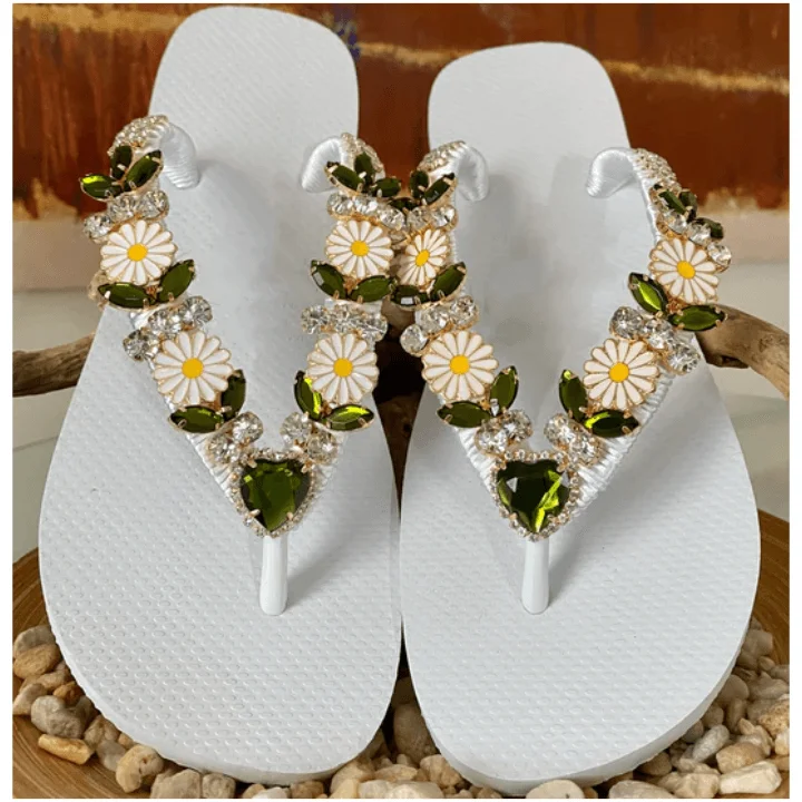 Wedding Flip Flops Summer Beach Wedding Thong Sandals Charming Handmade Rhinestones Bridal Flip Flops