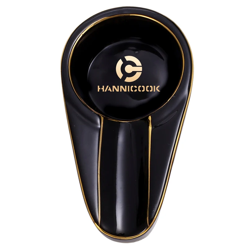 Wholesale Outdoor Oval Black Cigar Ashtray Handmade Gilt Ceramic Ashtray Creative Portable Cigar Ashtray Cigar Accessories