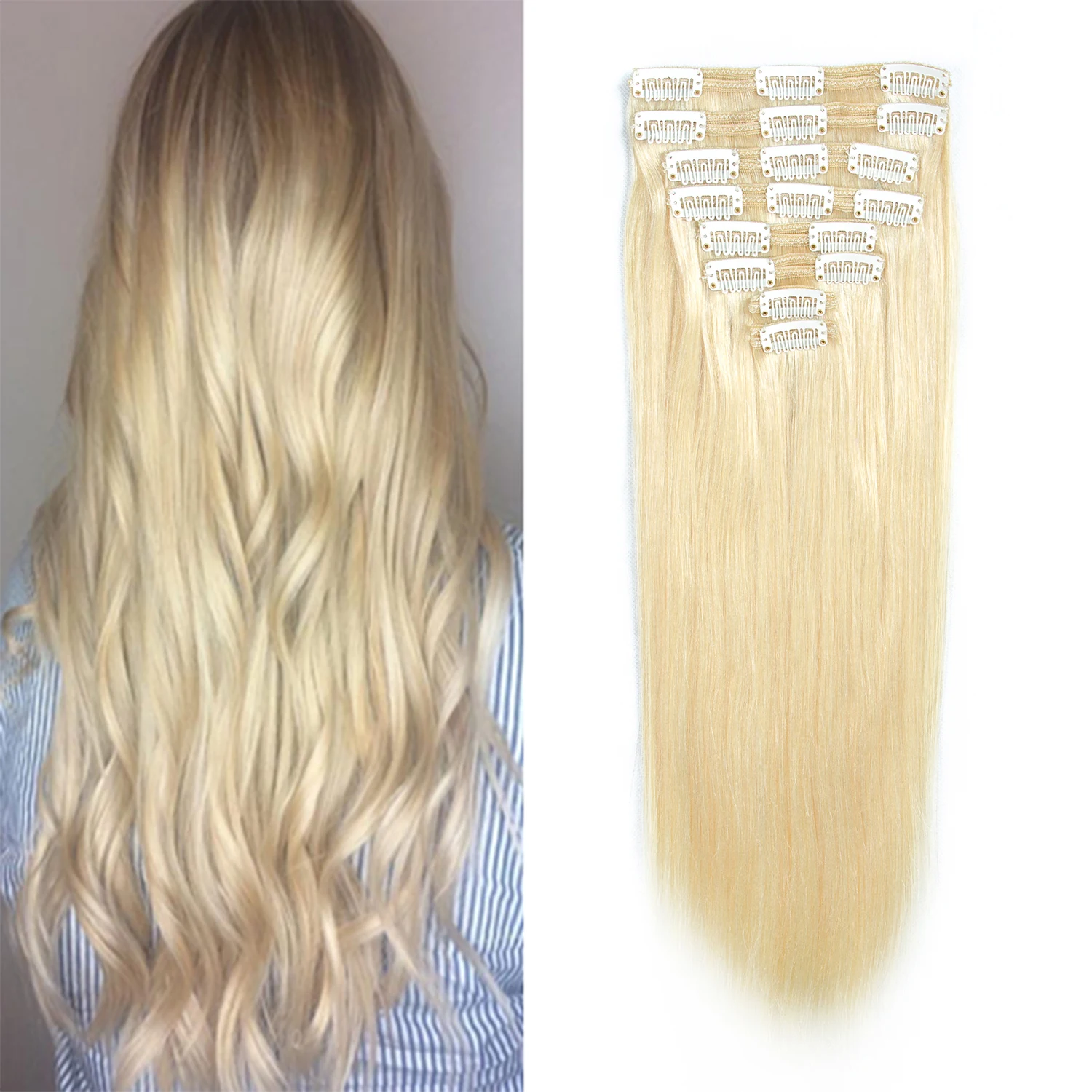Hot products cheap 100% remy brazilian blonde hair extensions raw clip in hair