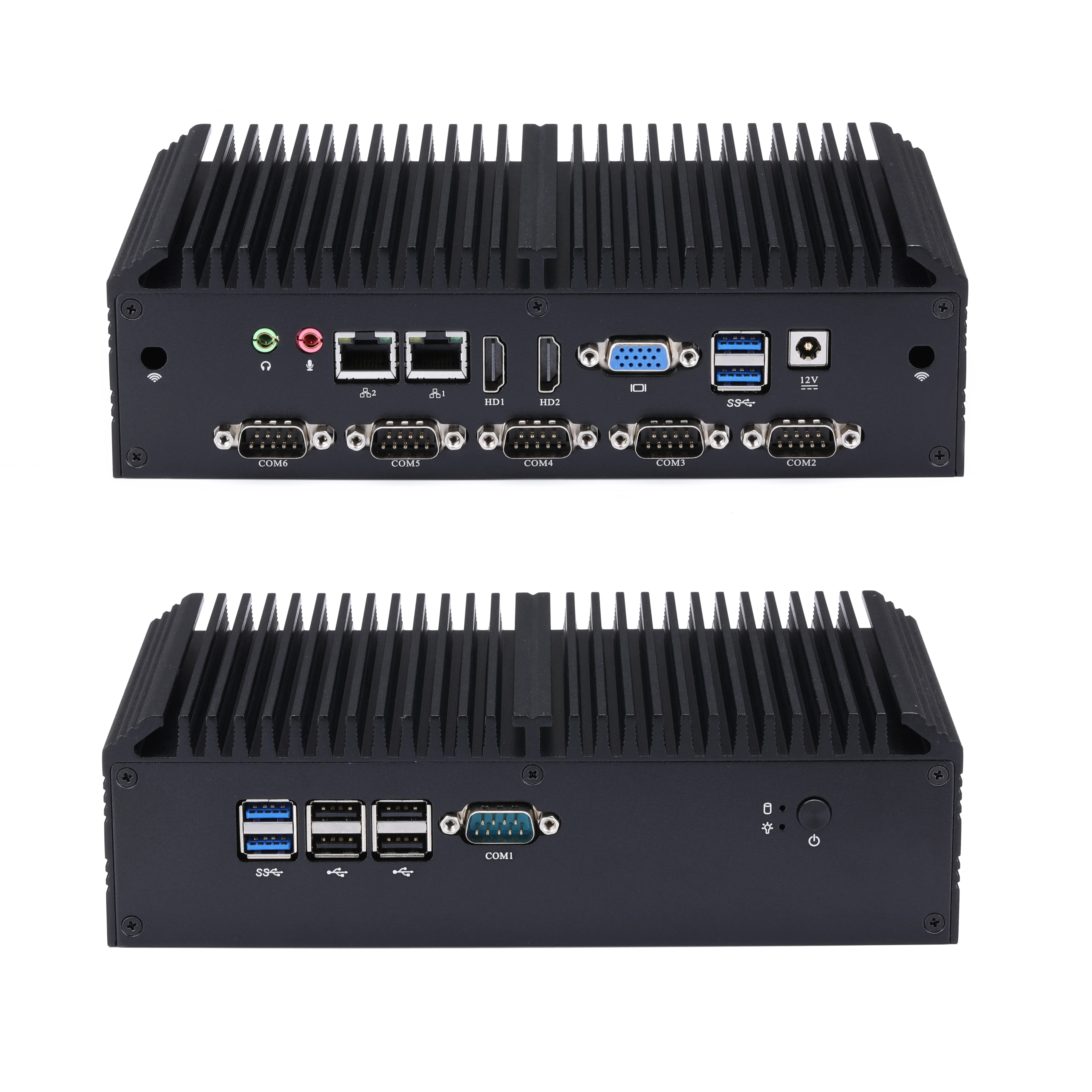  Qotom безвентиляторный промышленный мини-ПК Q510X Celeron 3855U 6 COM AES-NI для