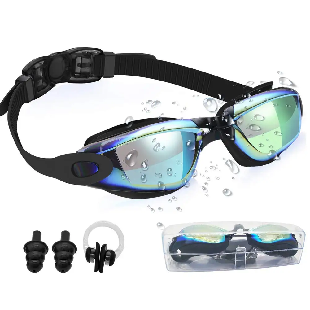 Swimming Glasses Anti-fog UV-protection Mirrored Coating Racing Training Silicone Gasket &Strap PC Lens Big Swimming Goggles