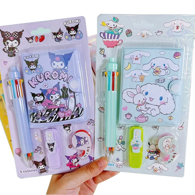 Cartoon manufacturer wholesale multicolor pen with notebook highlighter marker pen stationery set for children and kids