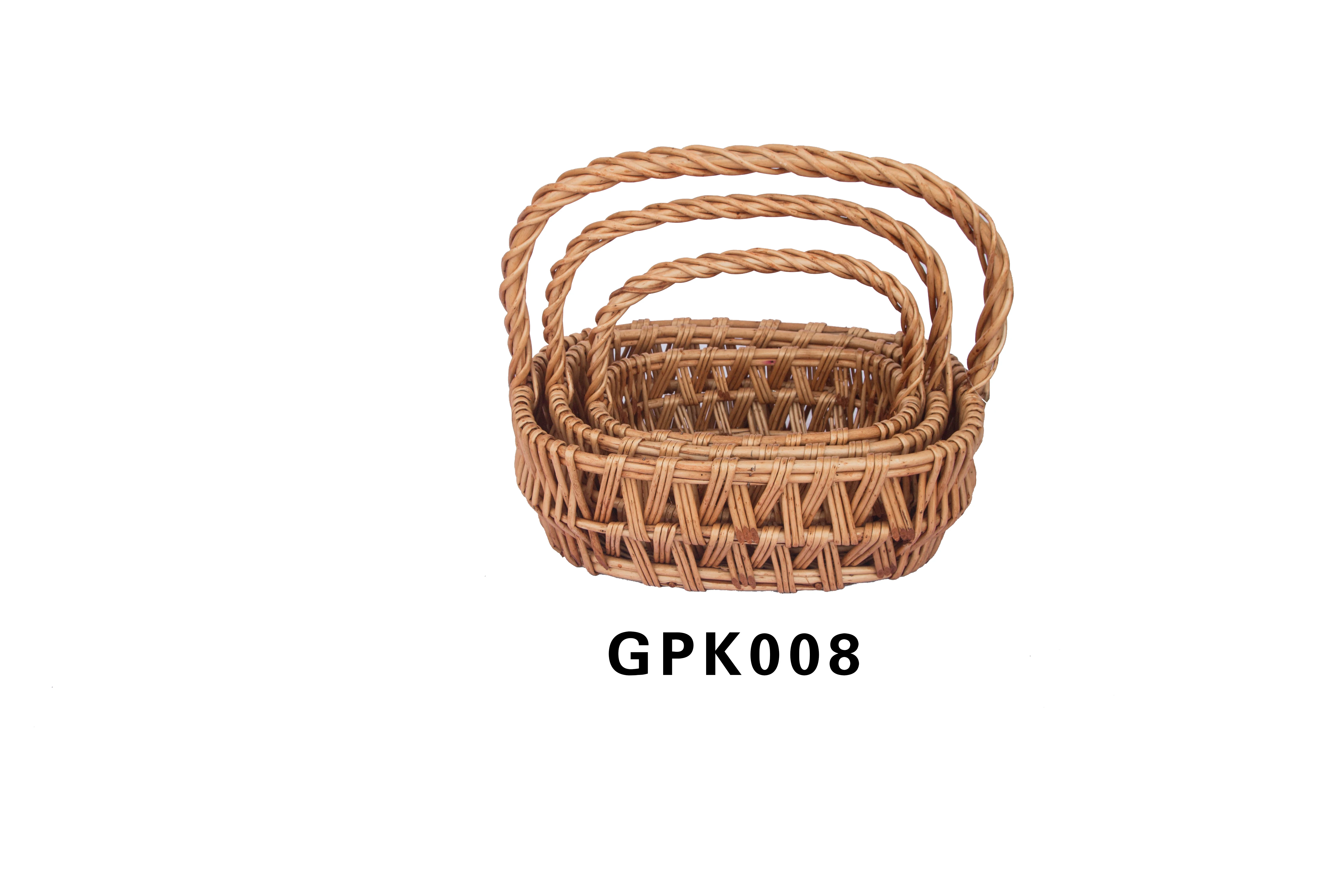 Handmade woven willow wicker and woodchip basket decorative gift baskets hamper with handle set of 3