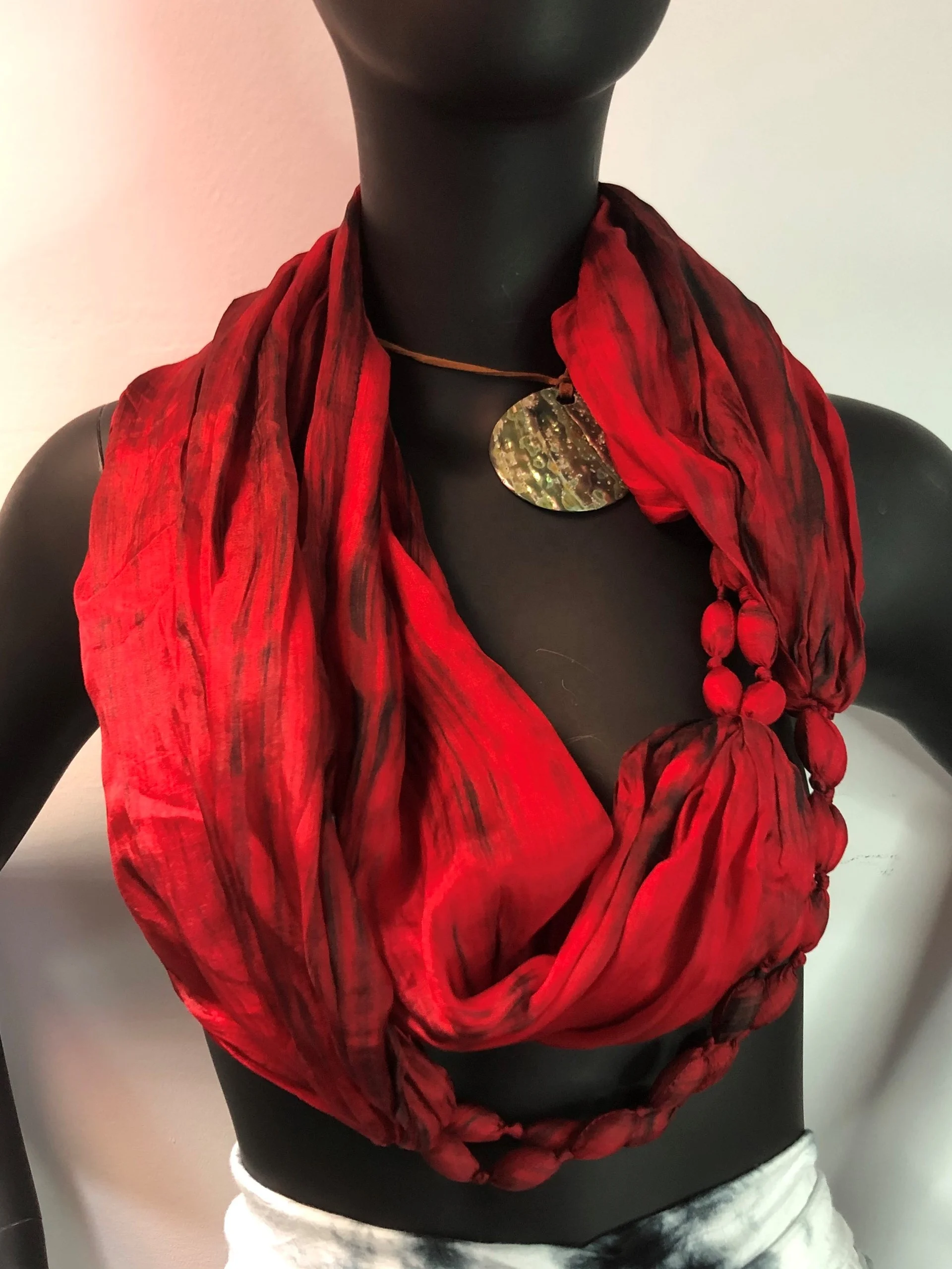 High Quality Necklace Scarf, 100% Vietnam Silk- Loop with Wooden Diamond Beads - OEM, ODM - Fashion Silk Necklace Scarf