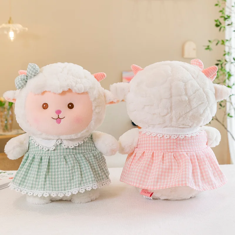 Promotional cute sheep with plaid skirt plush toys animal stuffed toys for girls  stuffed gifts
