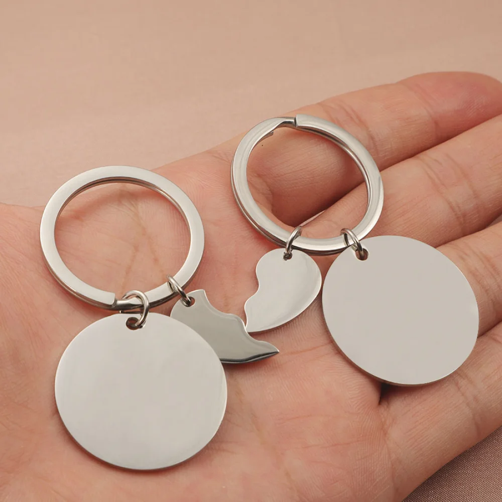 Trendy Diy Blank Broken Heart Keychains Jewelry Couple Gift Pvd Plated Engraved Stainless Steel Metal Custom Logo Key Chains