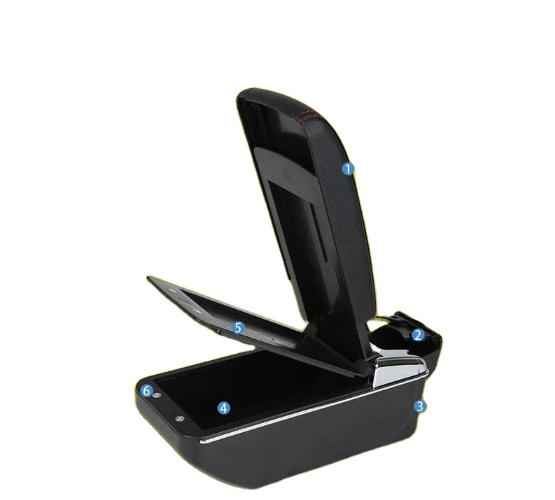 Multi-functional ABS material PU leather armrest console box with 7 USD charing connection