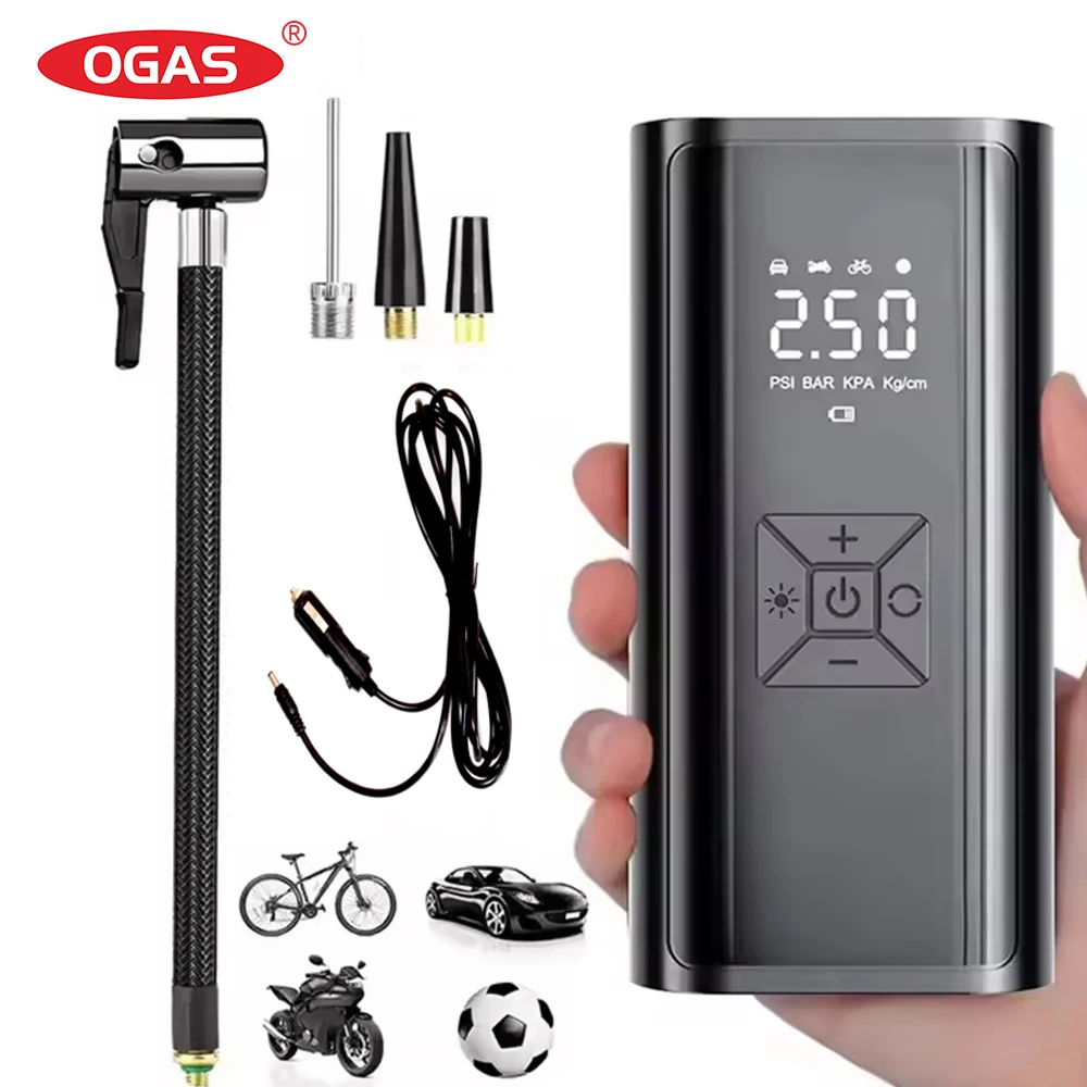 Car Tire Pump Car Air Compressor 12V Smart Digital Display Portable Car Tire Inflator for Bike Motorcycle Tires 6000mah Battery