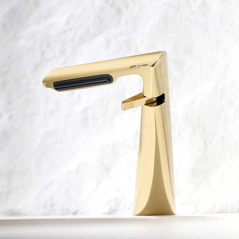 New design Hot Cold Faucet brushed gold bathroom mixer taps waterfall for hotel brass basin faucet