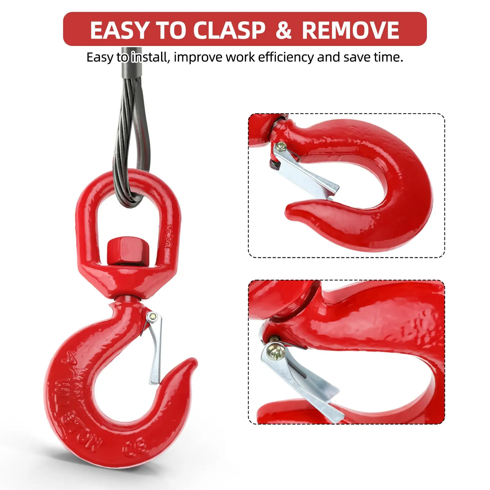 China Factory 304 Stainless Steel Crane Slip Swivel Eye Hoist Hook G70 G43 Alloy Steel 322A 322C with Safety Latch