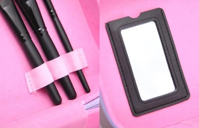 Vintage printed big zipper standing Gift Brush packaging Skin care cosmetic bag makeup vanity organizer Storage box with mirror