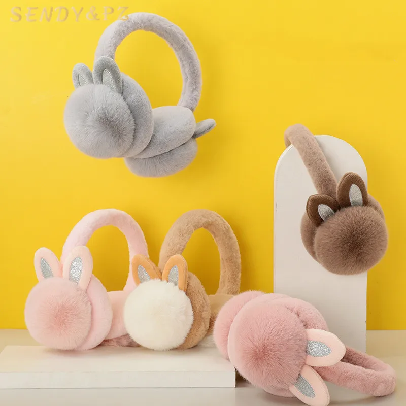 Winter Cycling Warm Ear Cute Bunny Furry Plush Ear Muffle Earflap Ears Protection Kids Girls Adult Average Size Earmuffs