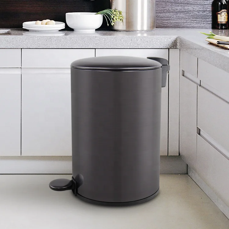 Modern black round shape dustbin with anti fingerprint oil iron powder coating foot pedal trash can