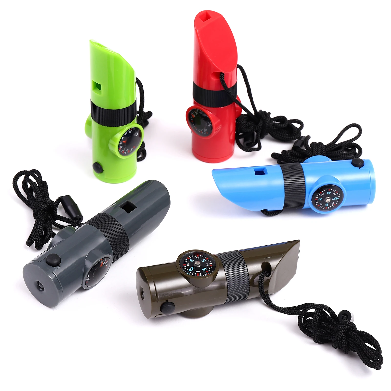 7 in 1 Multifunction Outdoor Tool Compass Thermometer Flashlight Survival Whistle