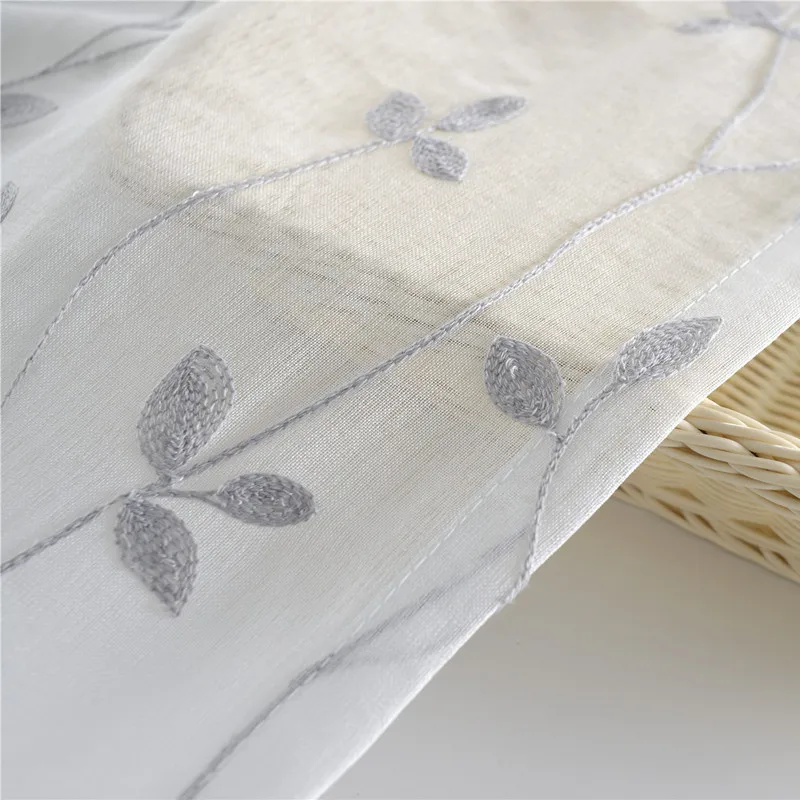 White embroidered window netting Nordic gray curtain solid color foliage curtain simple modern American garden window netting