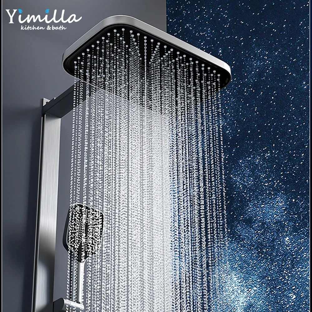 Tiktok Trend Gun Matel White Color Smart Led Back Waist Massage Shower System Exposed Wall Mounted Bathroom bath Shower Set